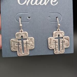Crave Three Cross Drop Earrings Silver Tone Christian Religious Jewelry New